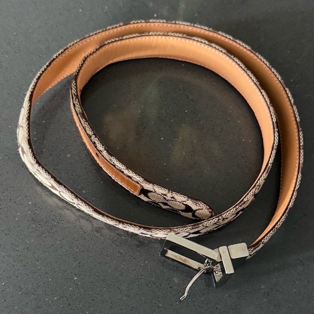 Coach Signature C Monogram Canvas and Leather Belt. Size S. Unisex